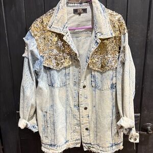 L&B Light Blue Denim Jacket with Gold Sequins